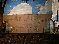 blue fence lizard stencil projection