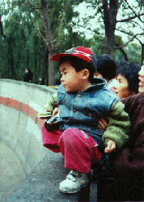 Native Son of China watching rhesus monkeys with Parents