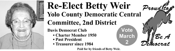 Re-Elect Betty Weir to Yolo County Democratic Central Committee