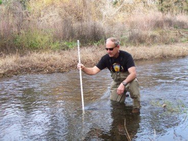 Author measuring stream flow.