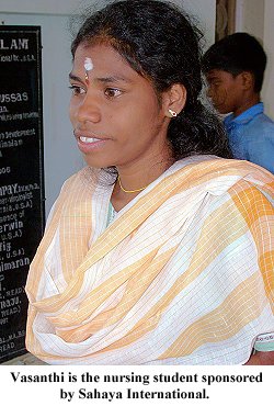 A Photo of Vasanthi, the nursing student sponsored by Sahaya International